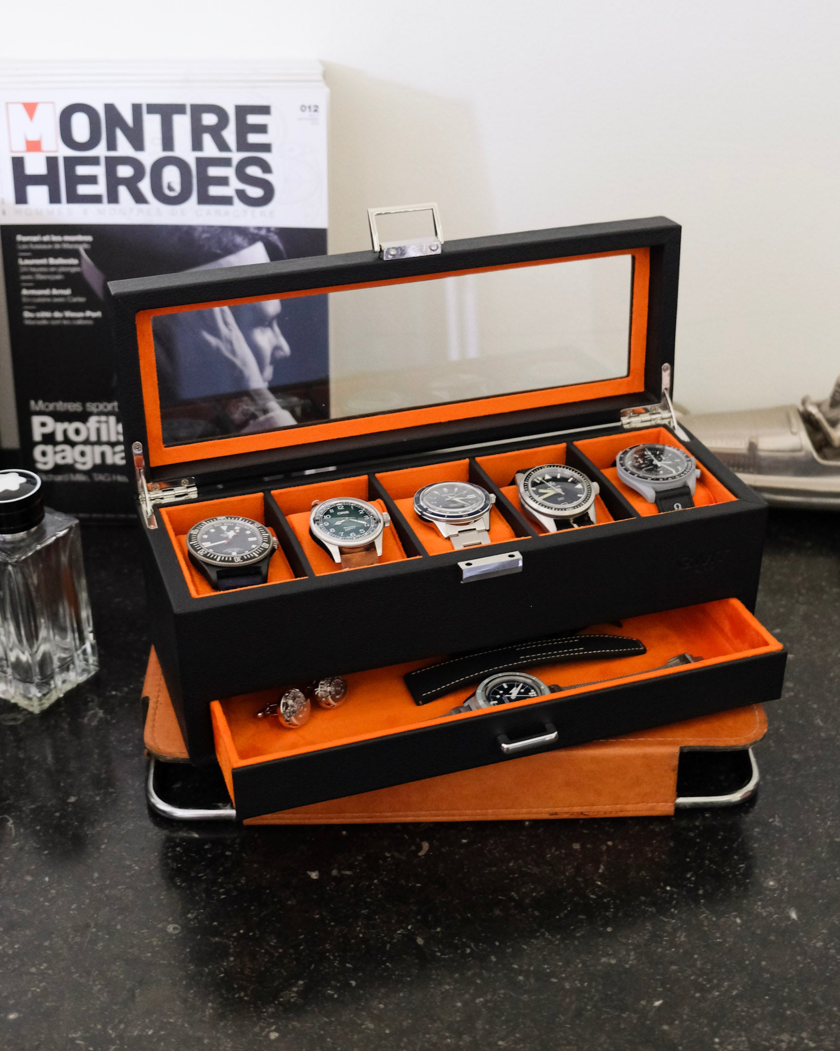 Jean watch box 5 slots + drawer