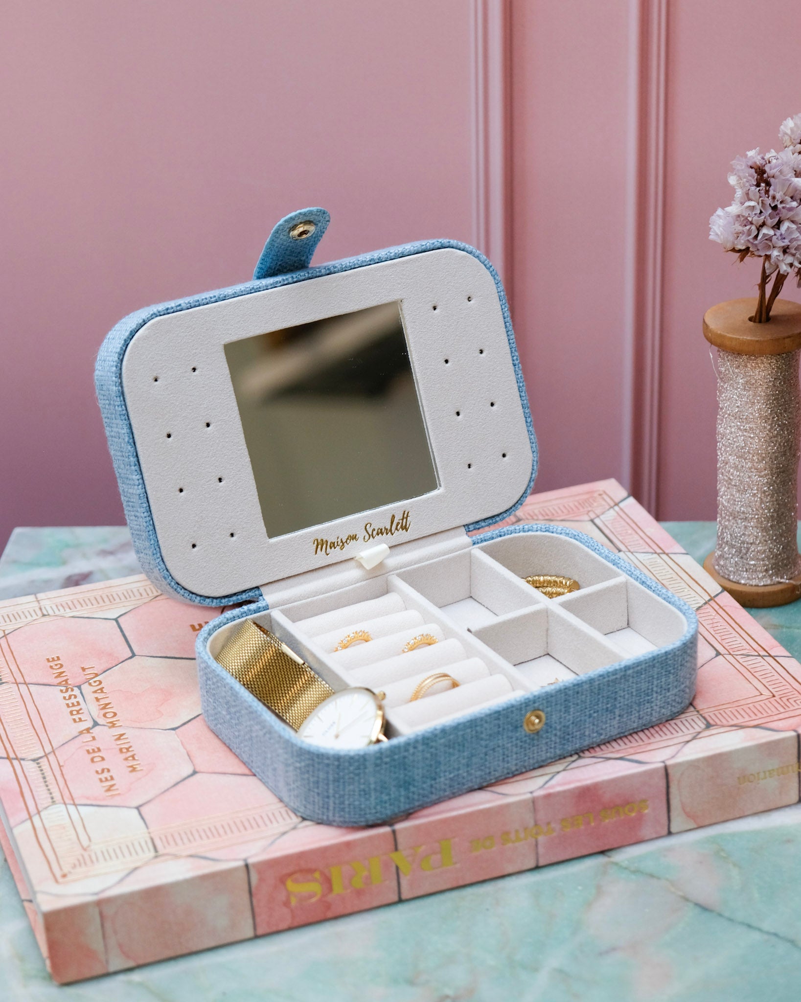 Brigitte linen effect travel jewelry box