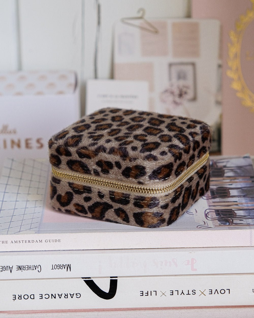 Corinne leopard travel jewelry box