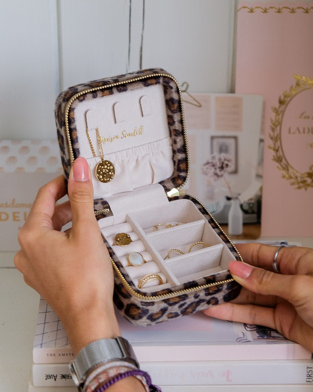 Corinne leopard travel jewelry box