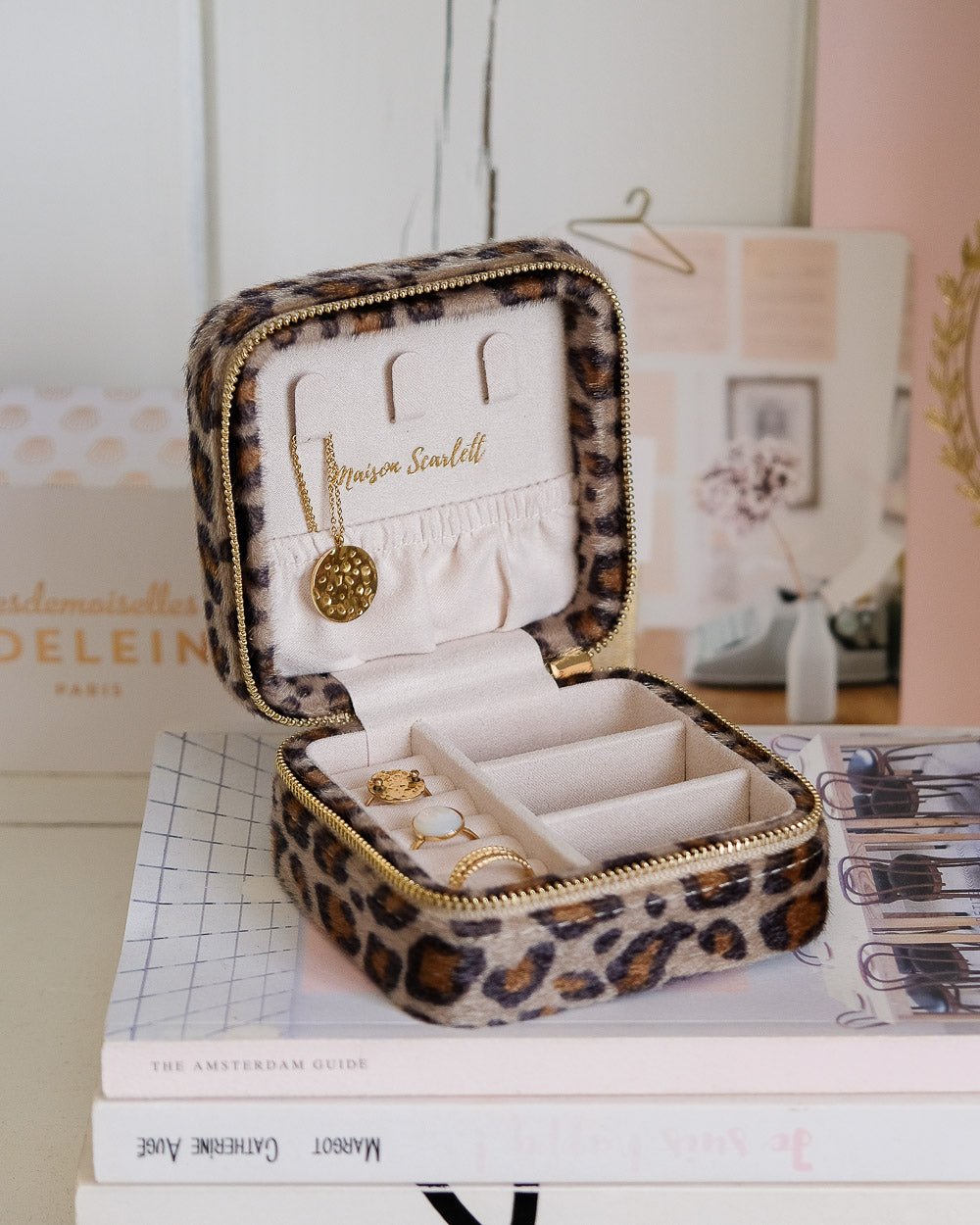 Corinne leopard travel jewelry box