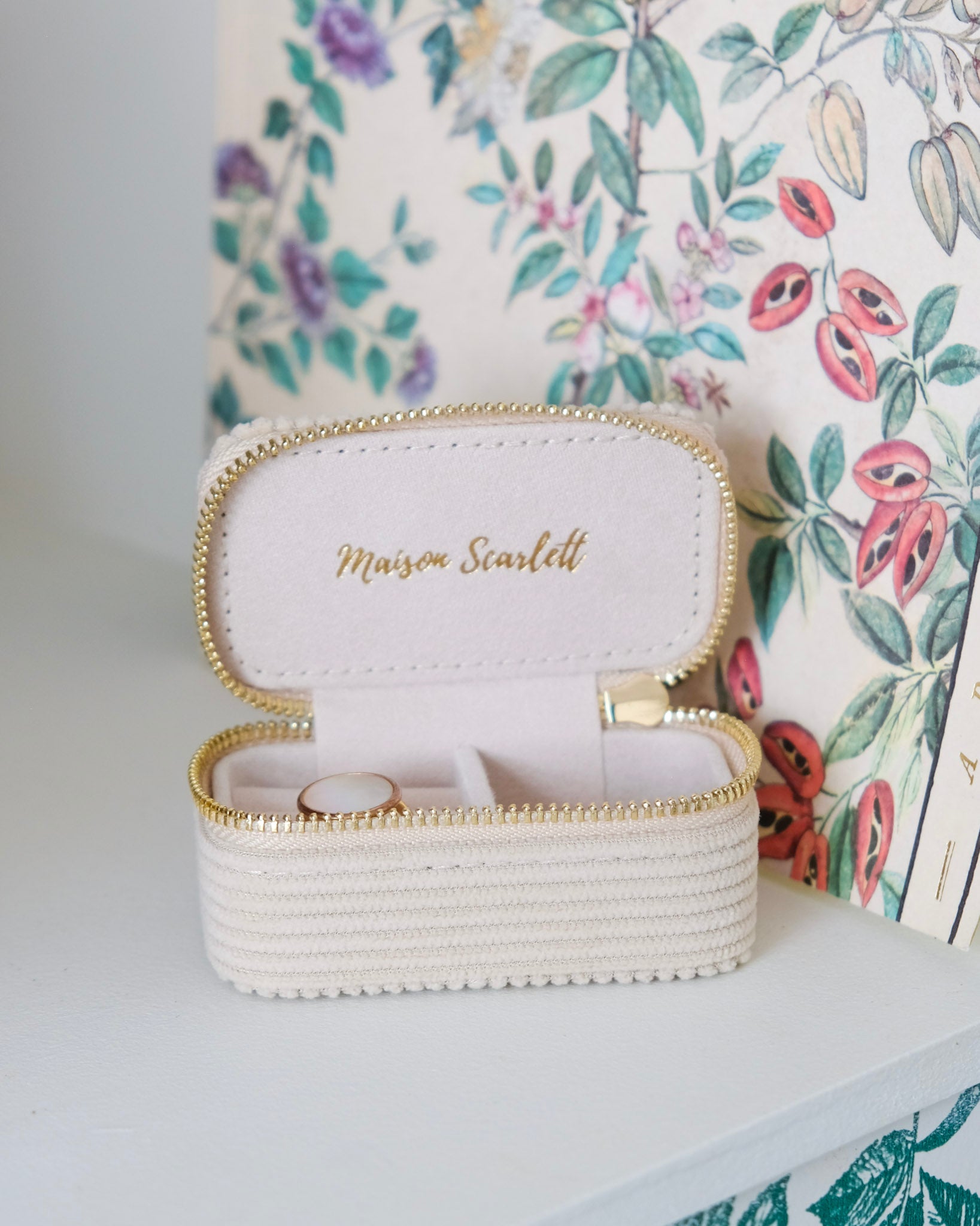 Marie corduroy mini travel jewelry box