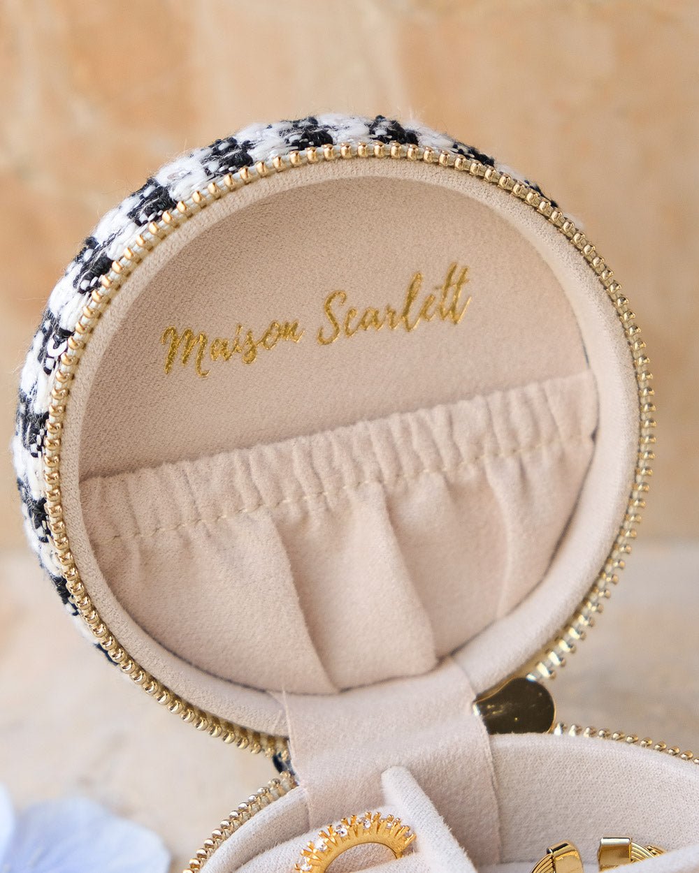 Yvonne houndstooth travel jewelry box