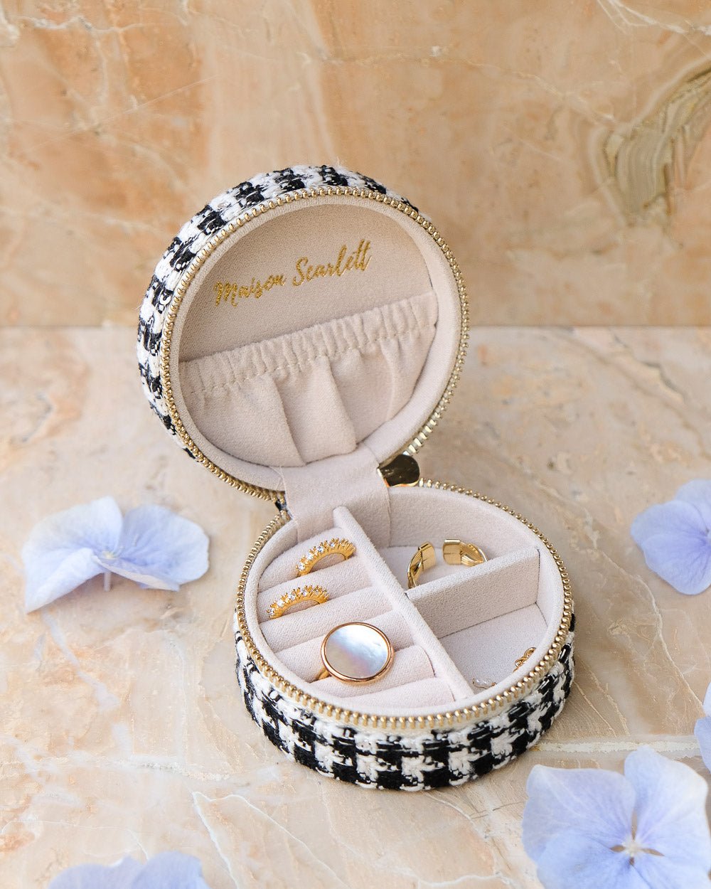 Yvonne houndstooth travel jewelry box