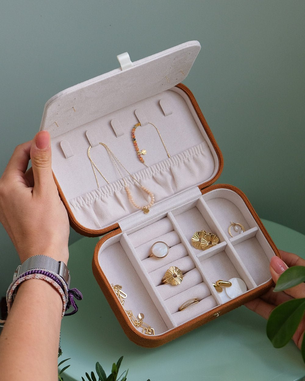 Brigitte corduroy travel jewelry box
