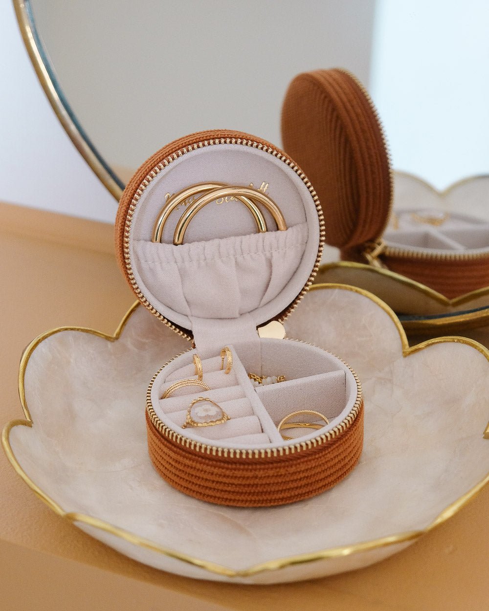 Yvonne corduroy travel jewelry box