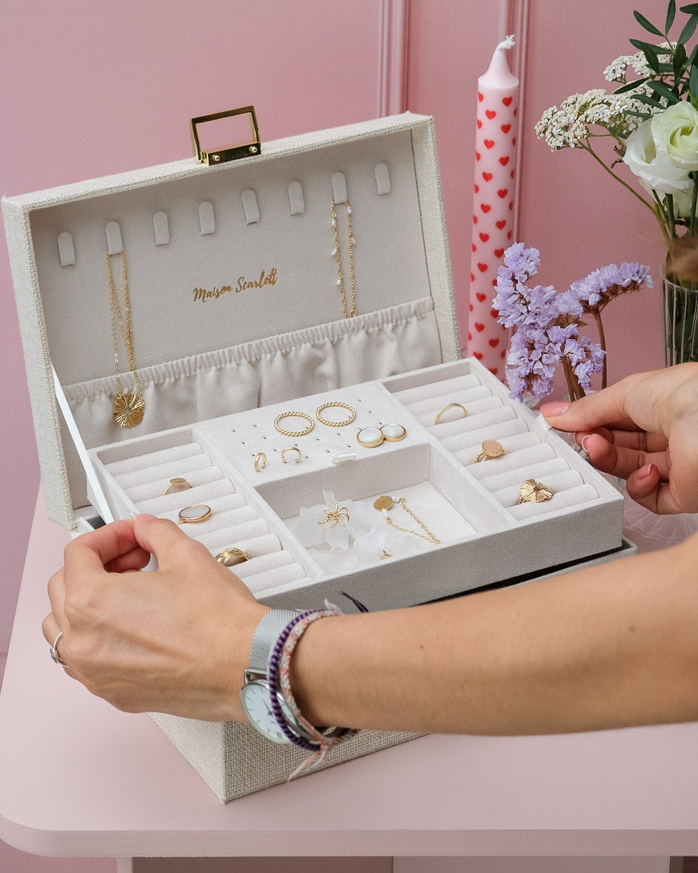 Louise linen effect jewelry box