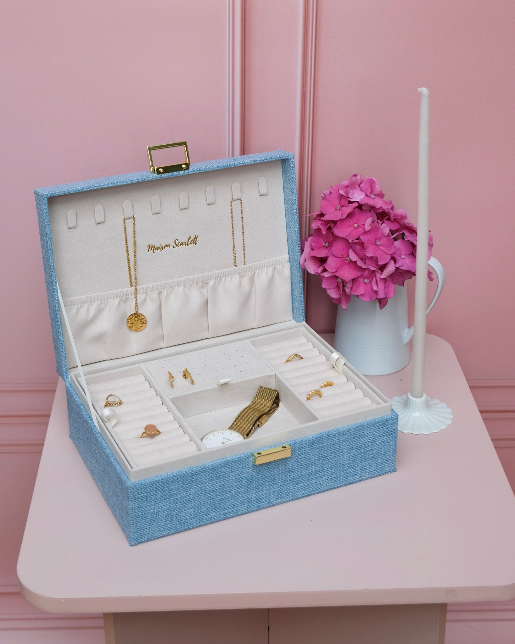 Louise linen effect jewelry box