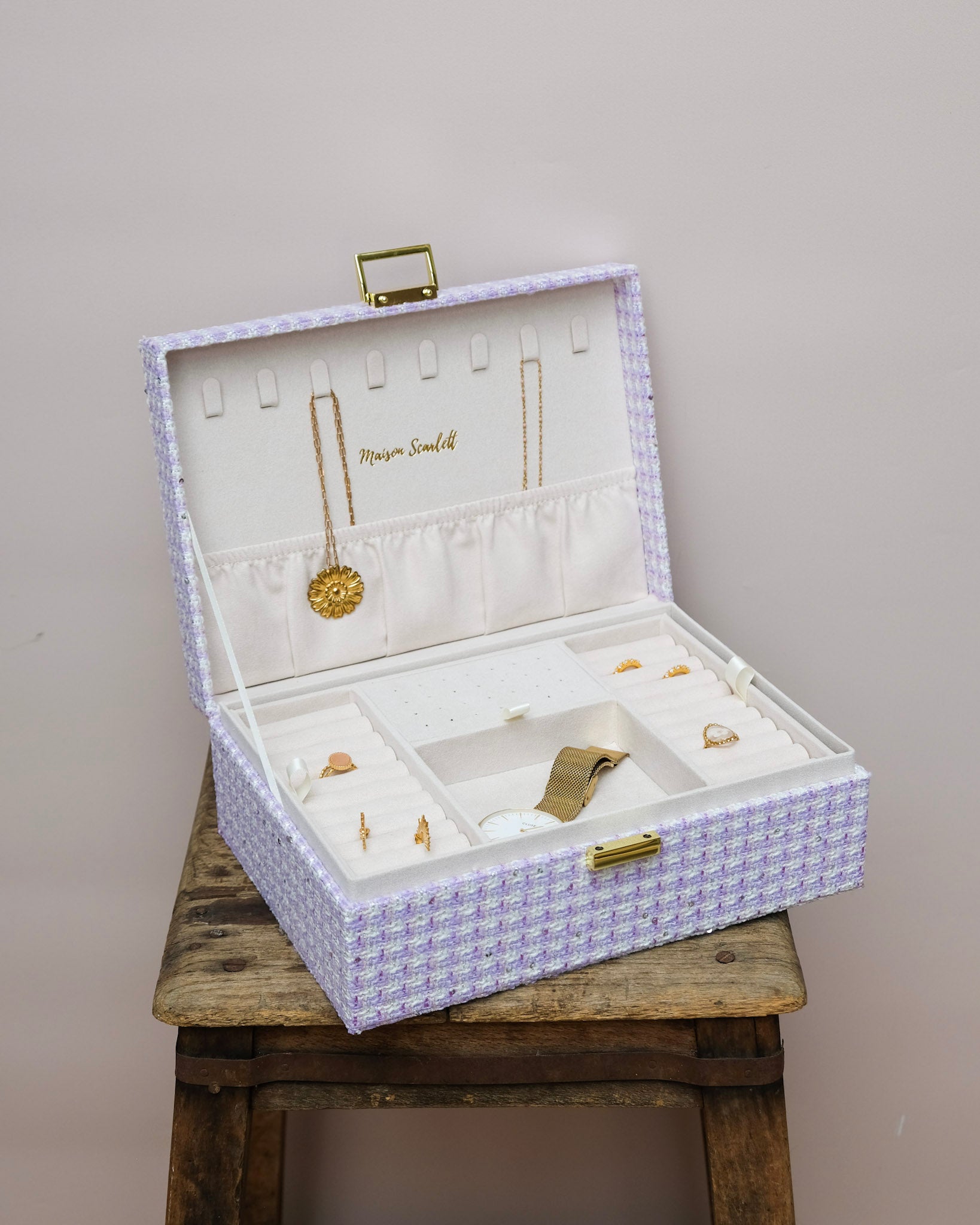 Boîte à bijoux Louise en pied-de-poule