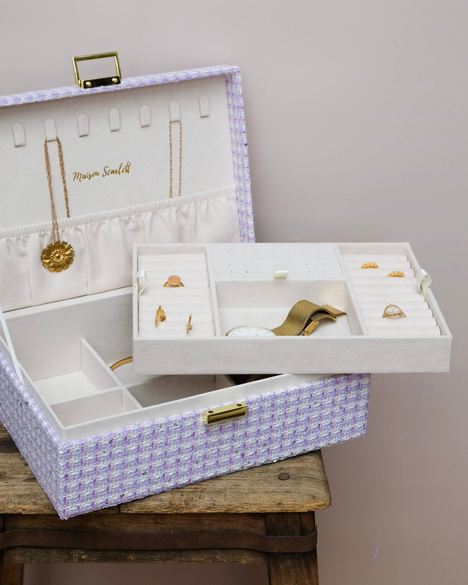 Boîte à bijoux Louise en pied-de-poule