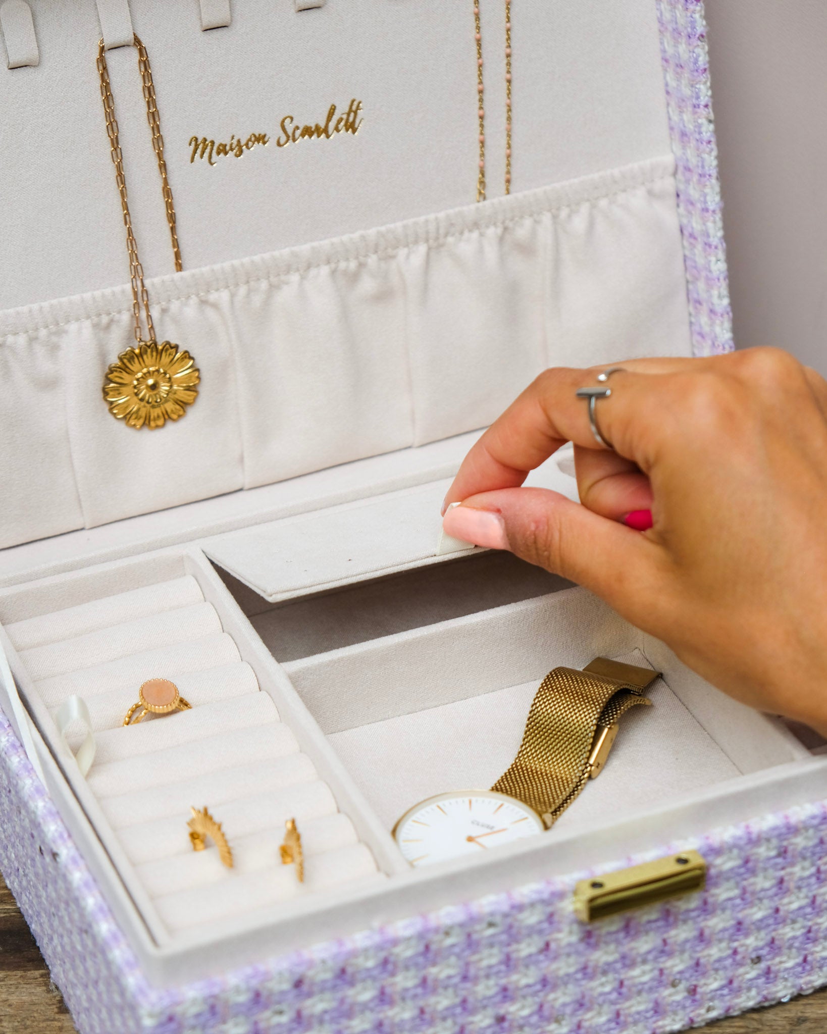 Boîte à bijoux Louise en pied-de-poule