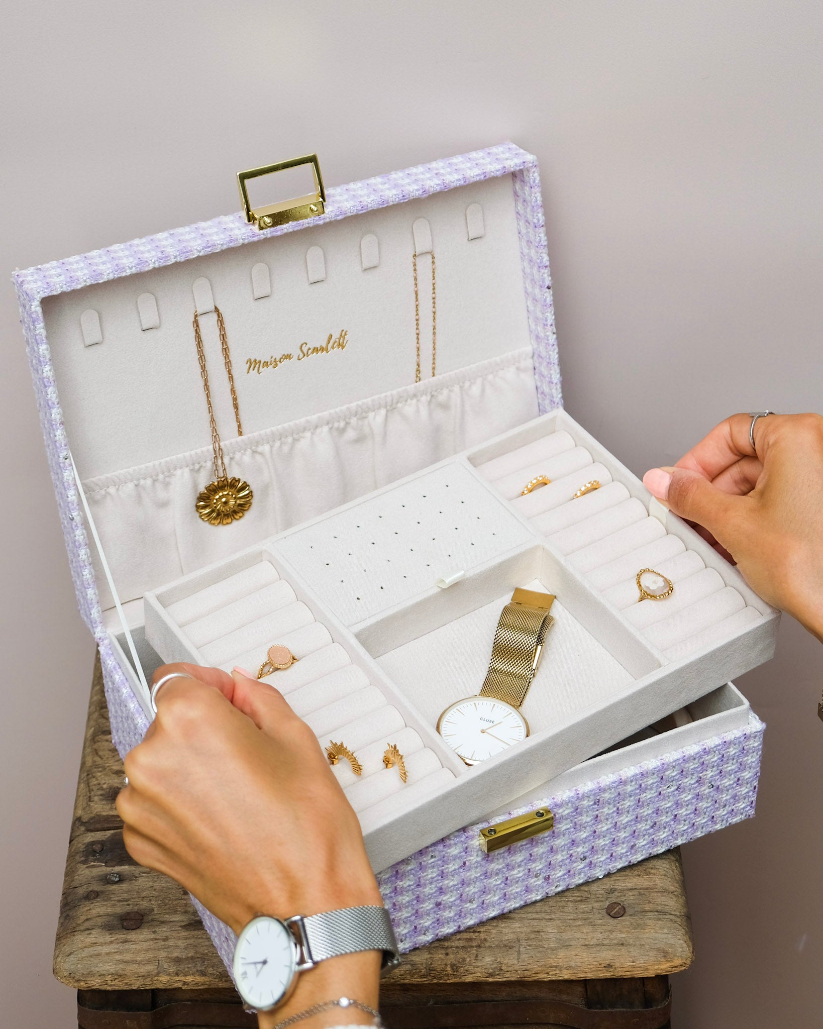 Boîte à bijoux Louise en pied-de-poule