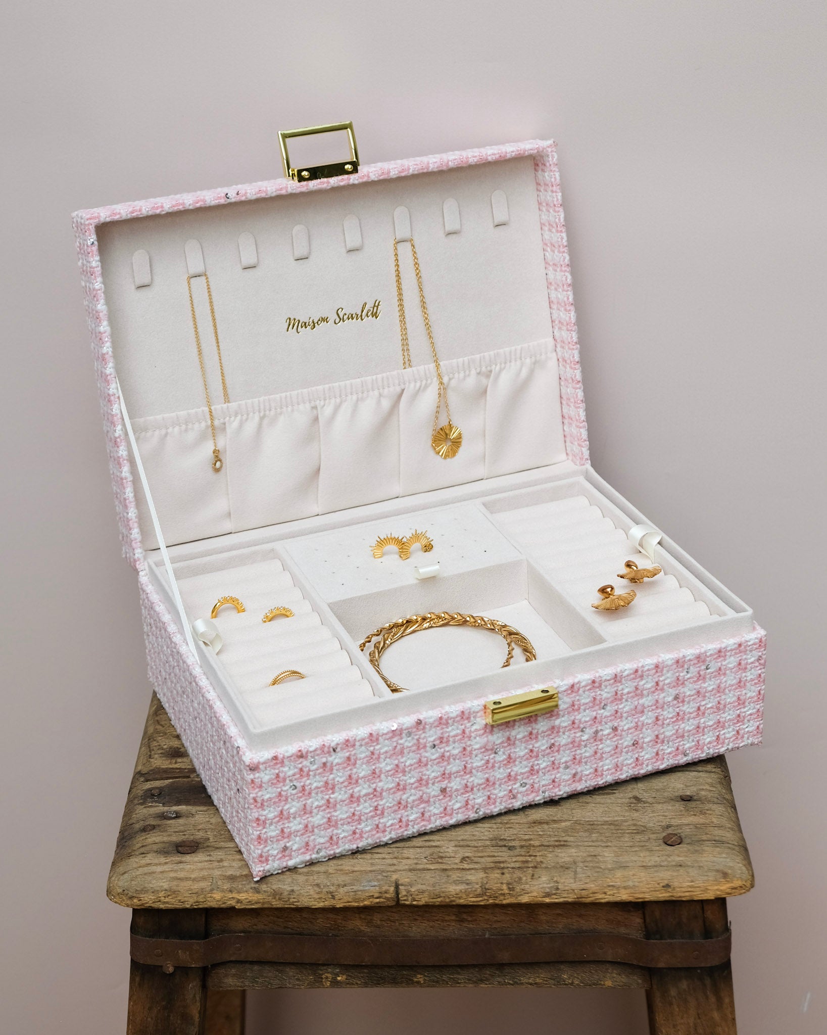 Boîte à bijoux Louise en pied-de-poule