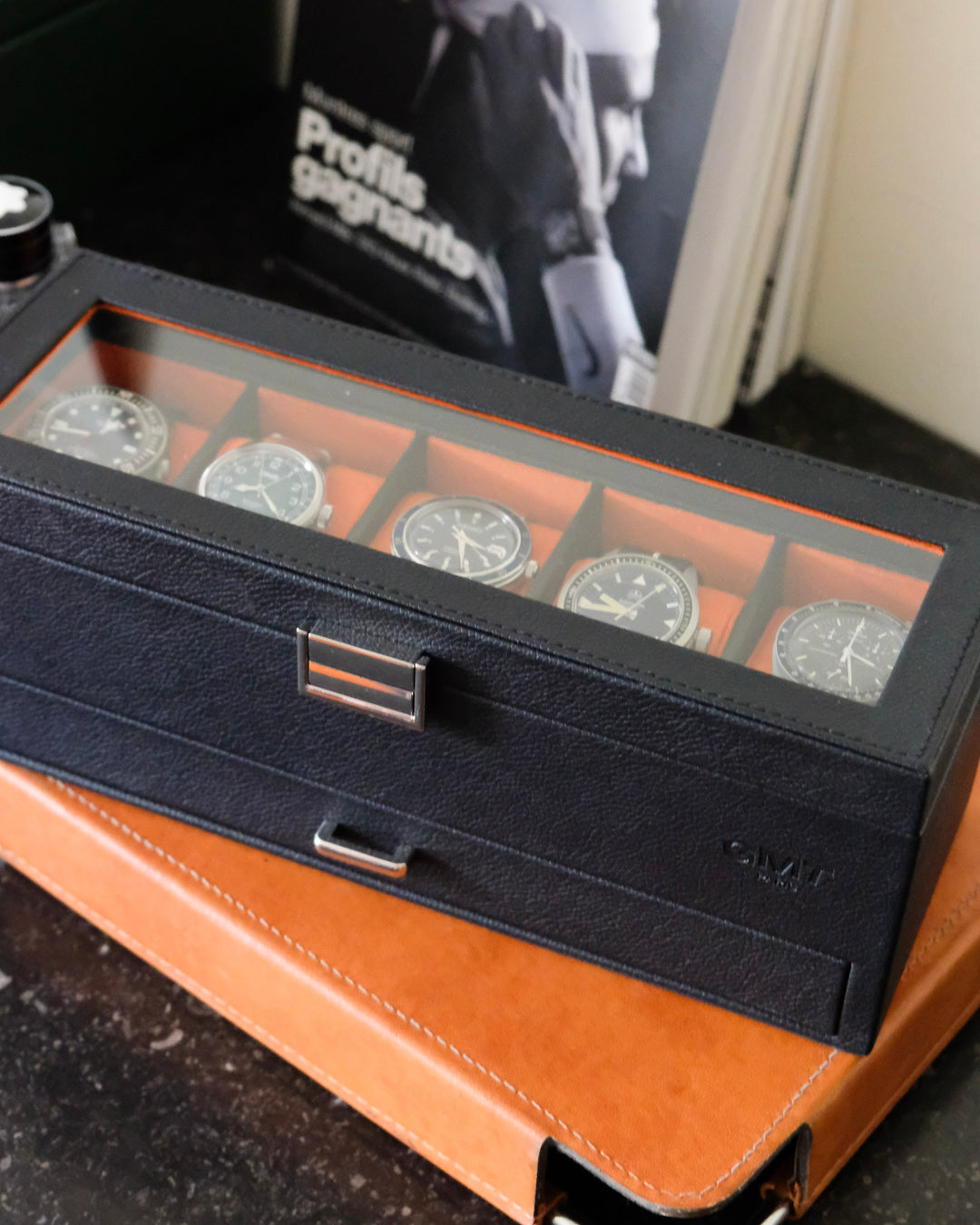 Boîte à montres Jean 5 emplacements + tiroir