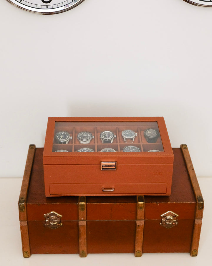 Boîte à montres Jean 10 emplacements + tiroir