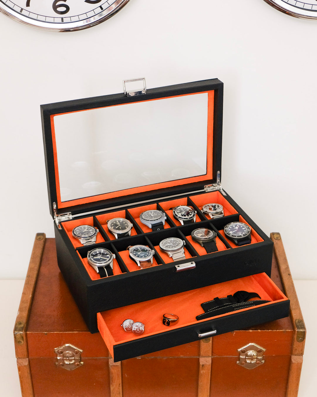 NUZEKY Boîte à montres pour homme avec 6 compartiments - 100 % bois véritable avec couvercle en NUZEKY Boîte à montres pour homme avec 6 compartiments - 100 % bois véritable avec couvercle en