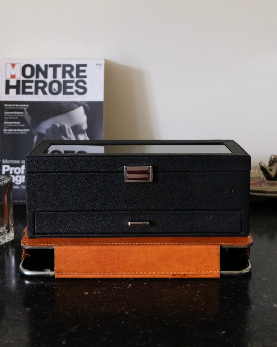 Boîte à montres Jean 5 emplacements + tiroir