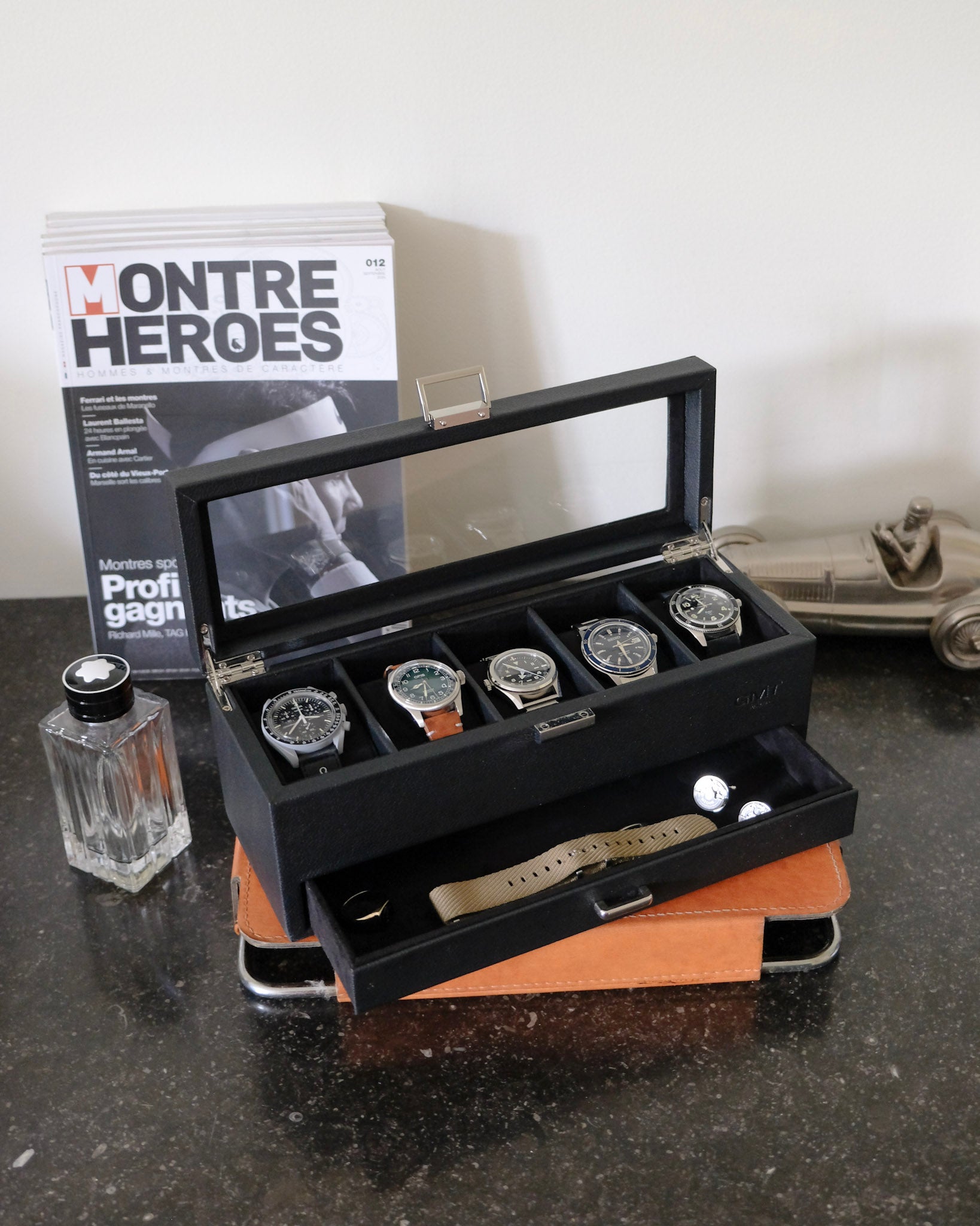 Boîte à montres Jean 5 emplacements + tiroir