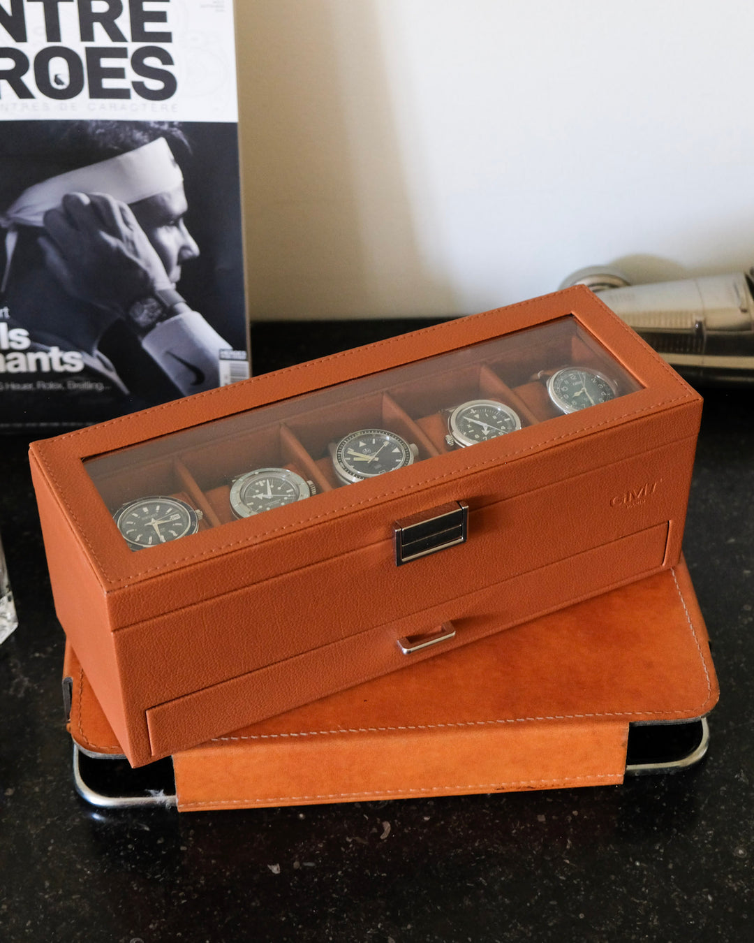 Boîte à montres Jean 5 emplacements + tiroir