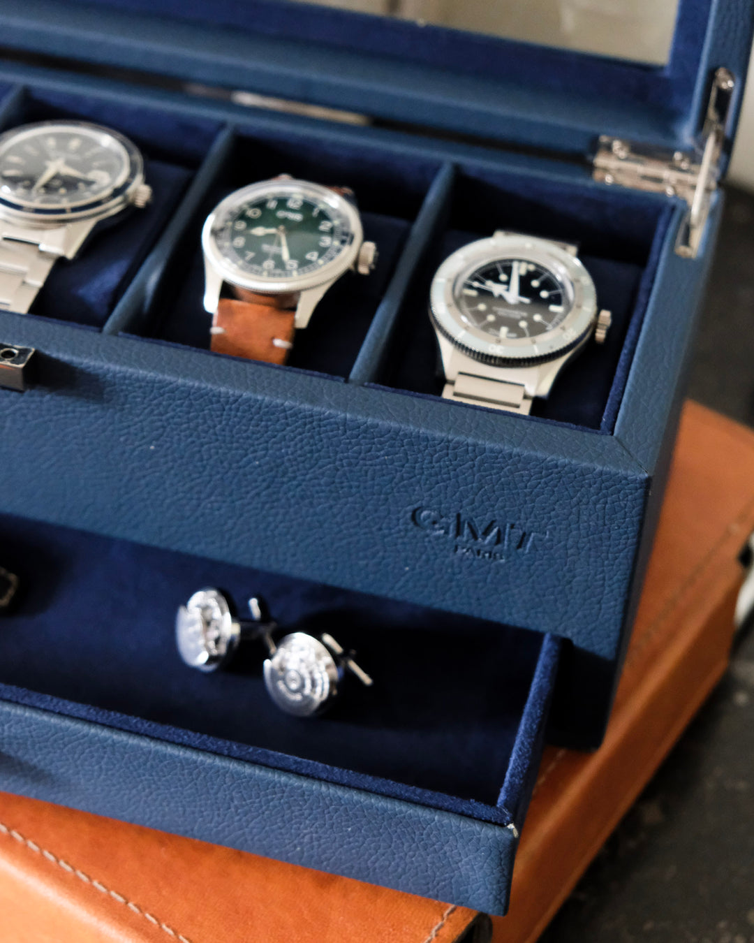 Boîte à montres Jean 5 emplacements + tiroir