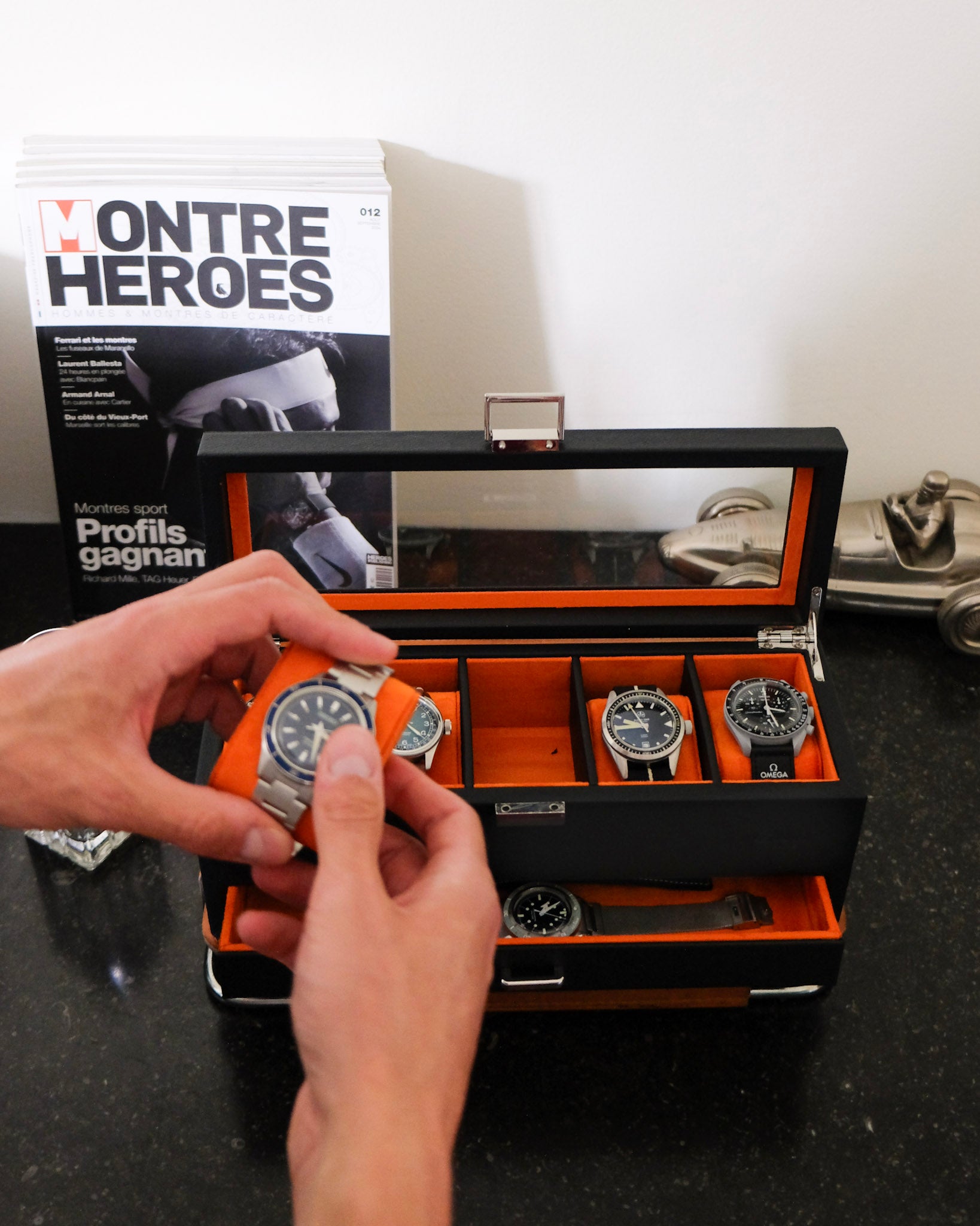 Boîte à montres Jean 5 emplacements + tiroir-feature-2