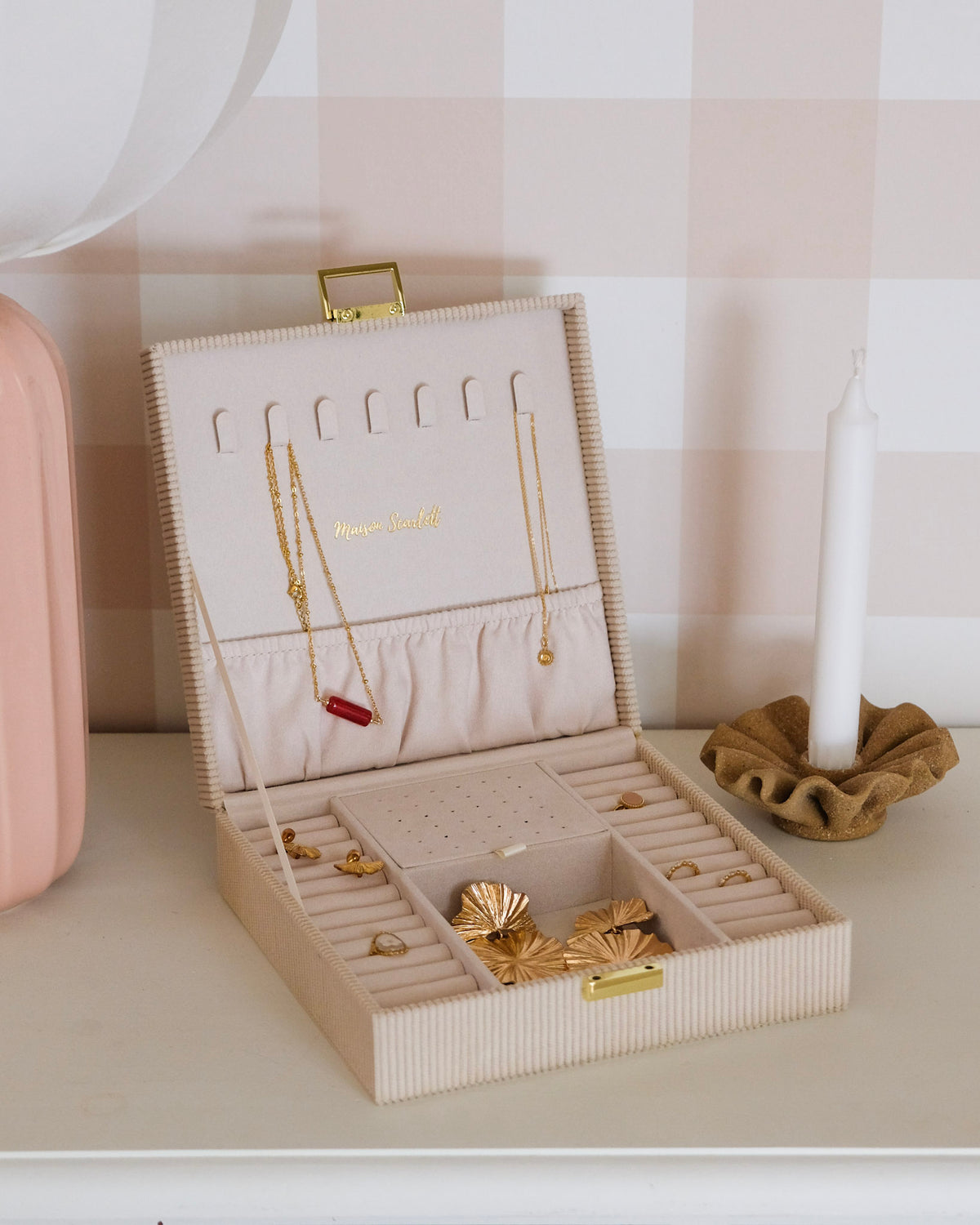 Boîte à bijoux Anne en velours côtelé - outlet
