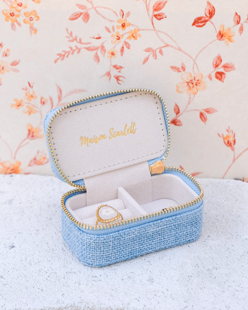 Marie linen mini travel jewelry box