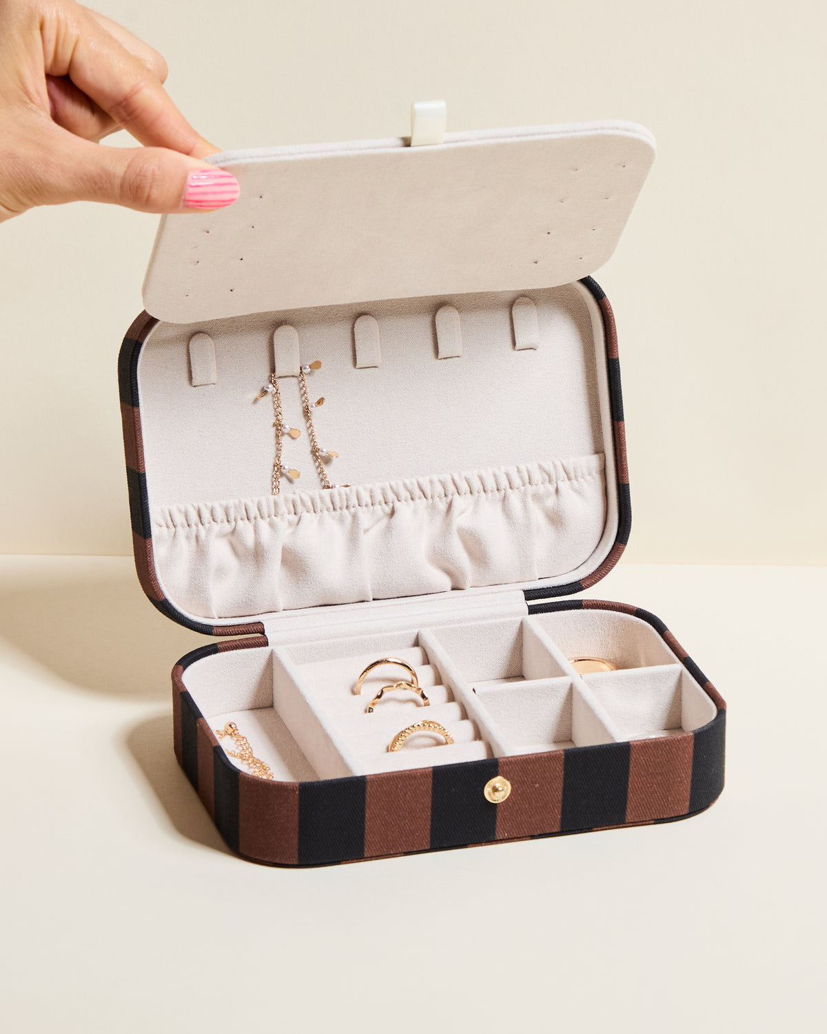 Boîte à bijoux de voyage Brigitte Rayures