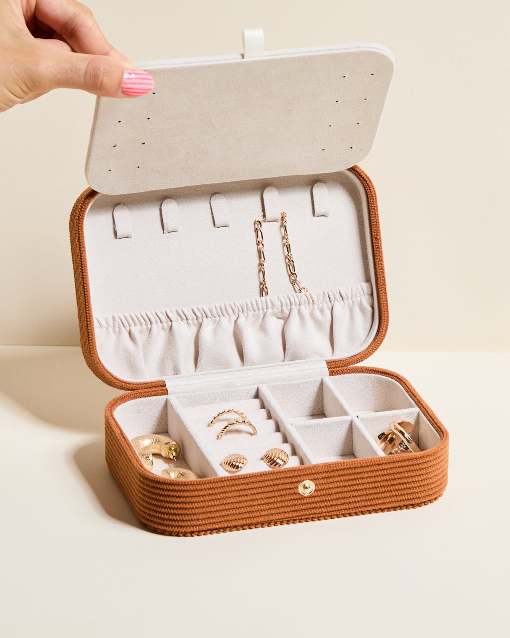 Boîte à bijoux de voyage Brigitte en velours côtelé
