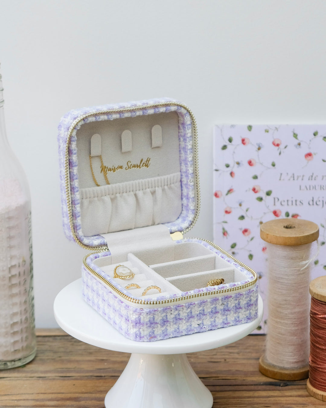 Boîte à bijoux de voyage Corinne en pied-de-poule