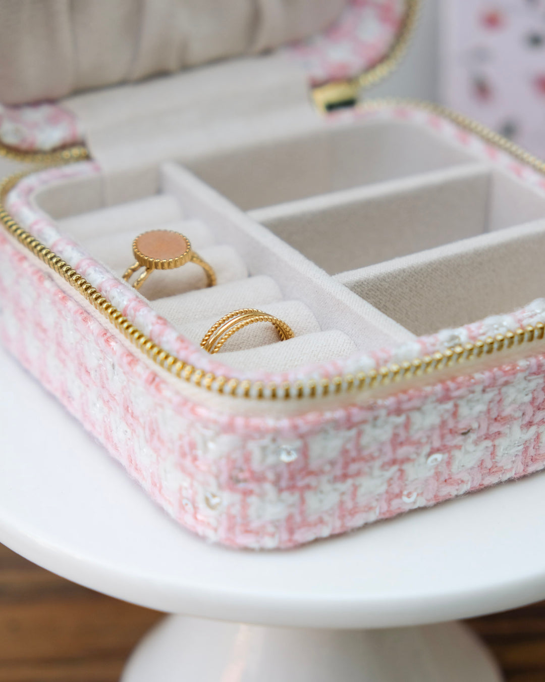 Boîte à bijoux de voyage Corinne en pied-de-poule