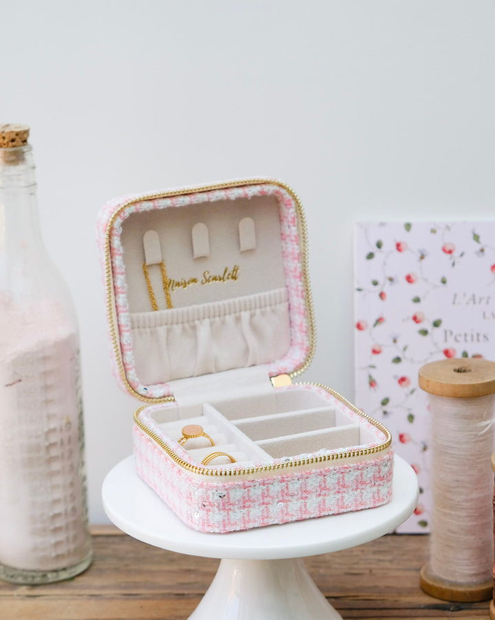 Boîte à bijoux de voyage Corinne en pied-de-poule