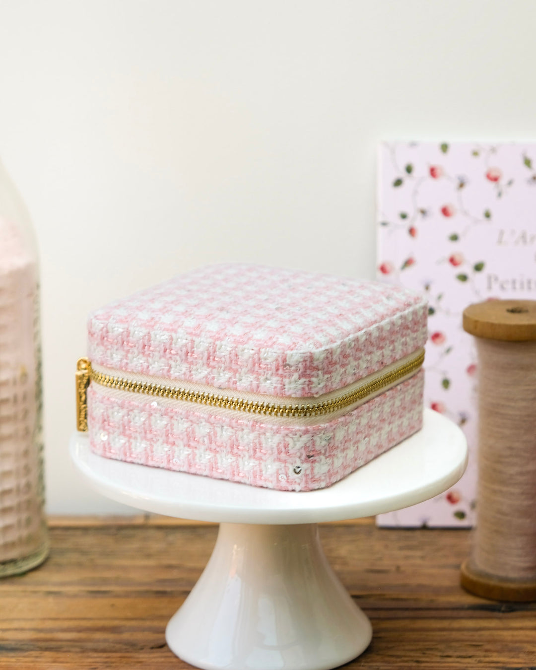 Boîte à bijoux de voyage Corinne en pied-de-poule