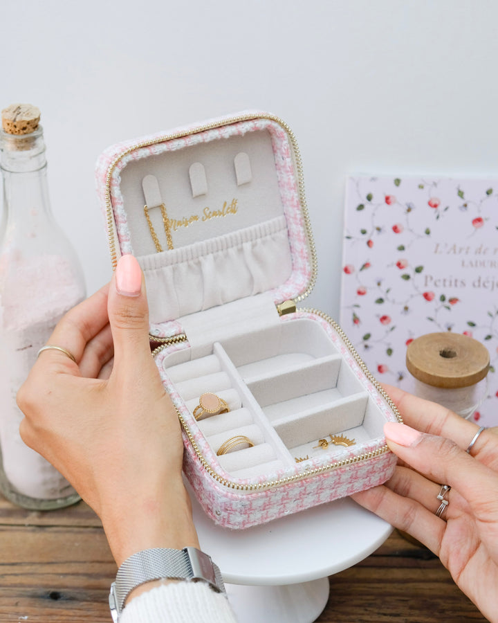 Boîte à bijoux de voyage Corinne en pied-de-poule