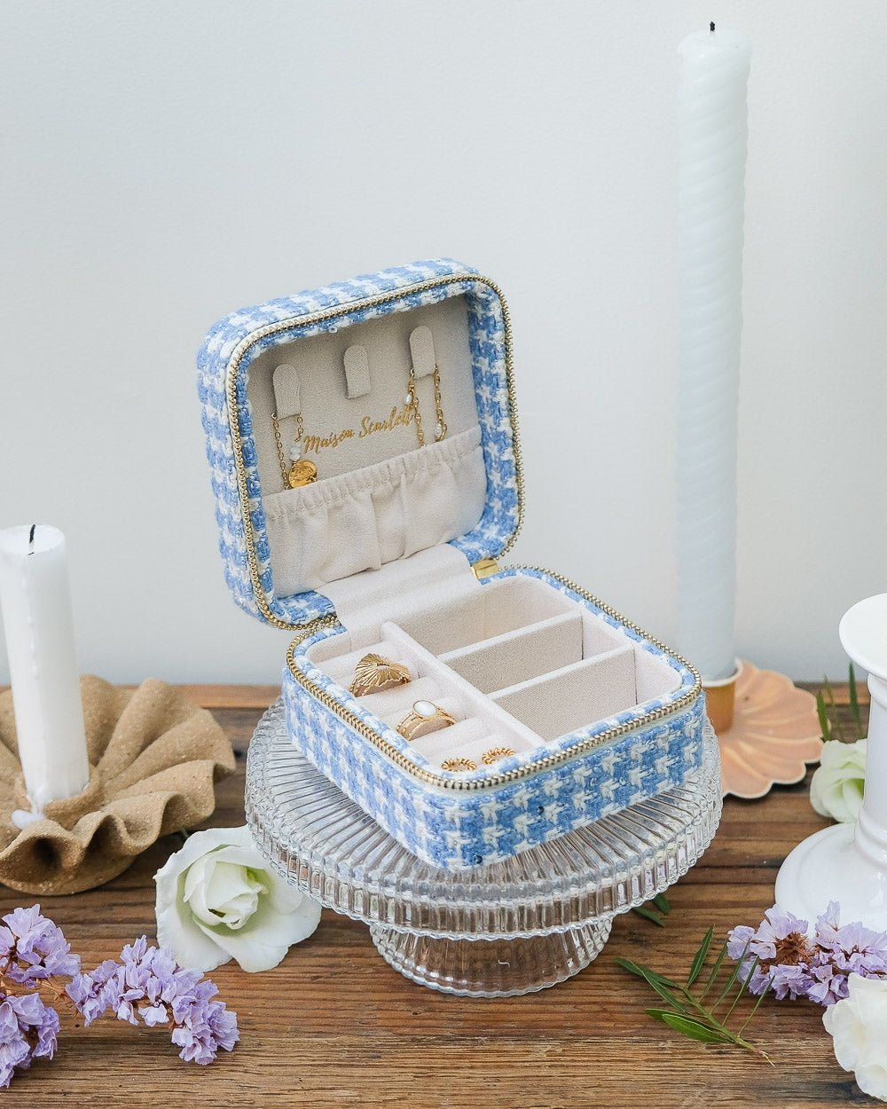 Corinne houndstooth travel jewelry box