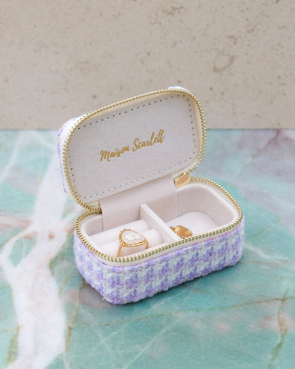 Mini boîte à bijoux de voyage Marie en pied-de-poule - outlet