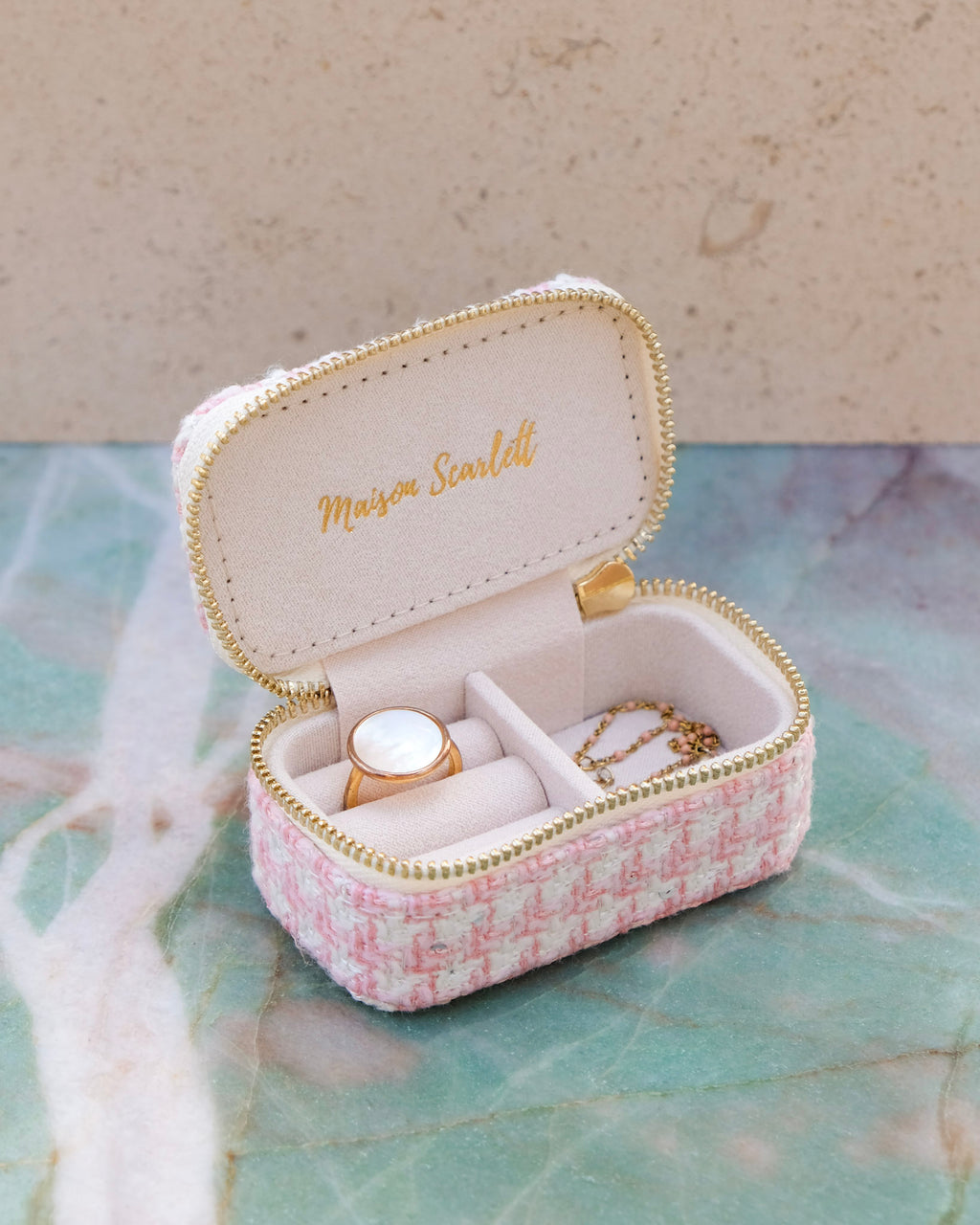 Mini boîte à bijoux de voyage Marie en pied-de-poule - outlet