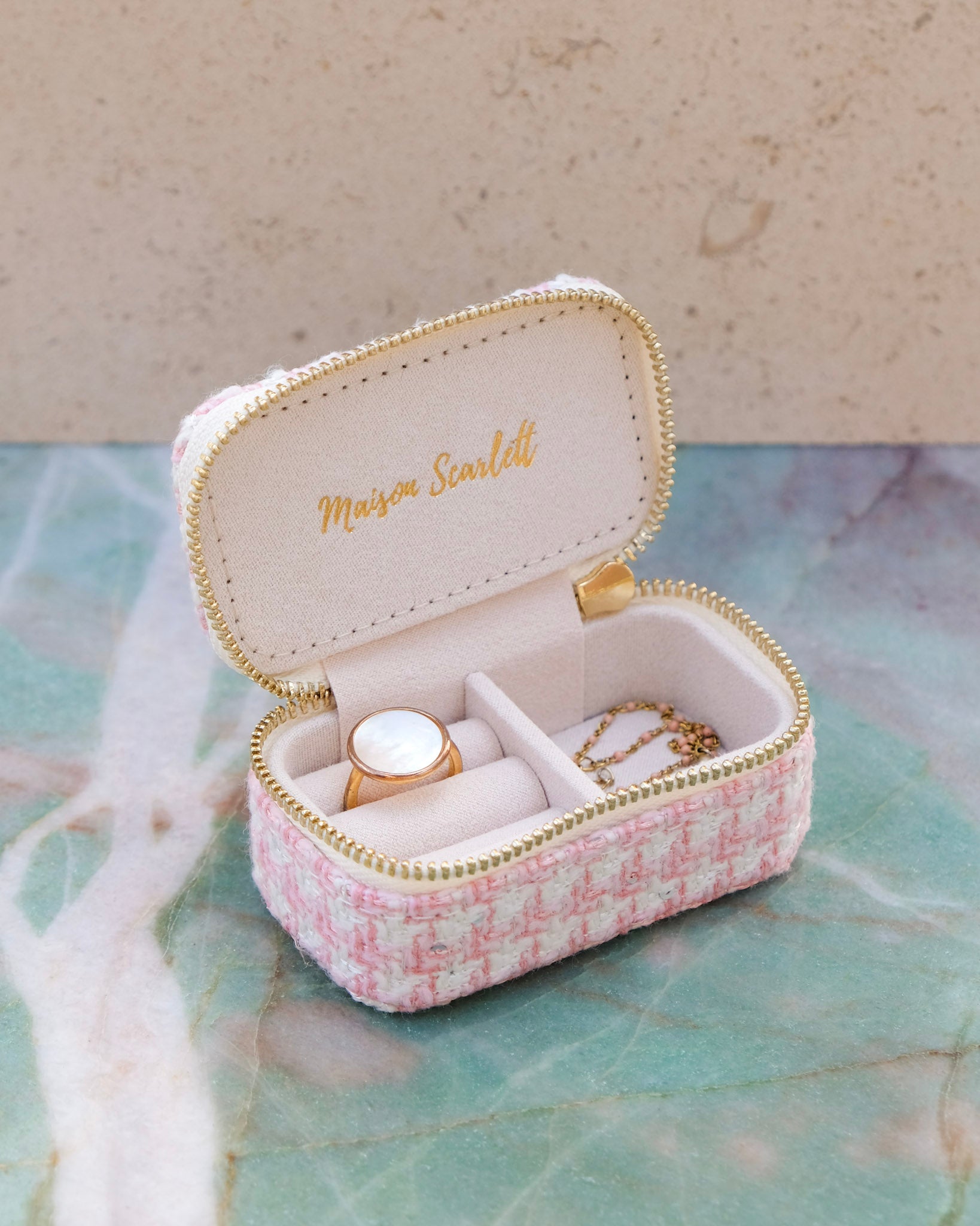 Marie houndstooth mini travel jewelry box