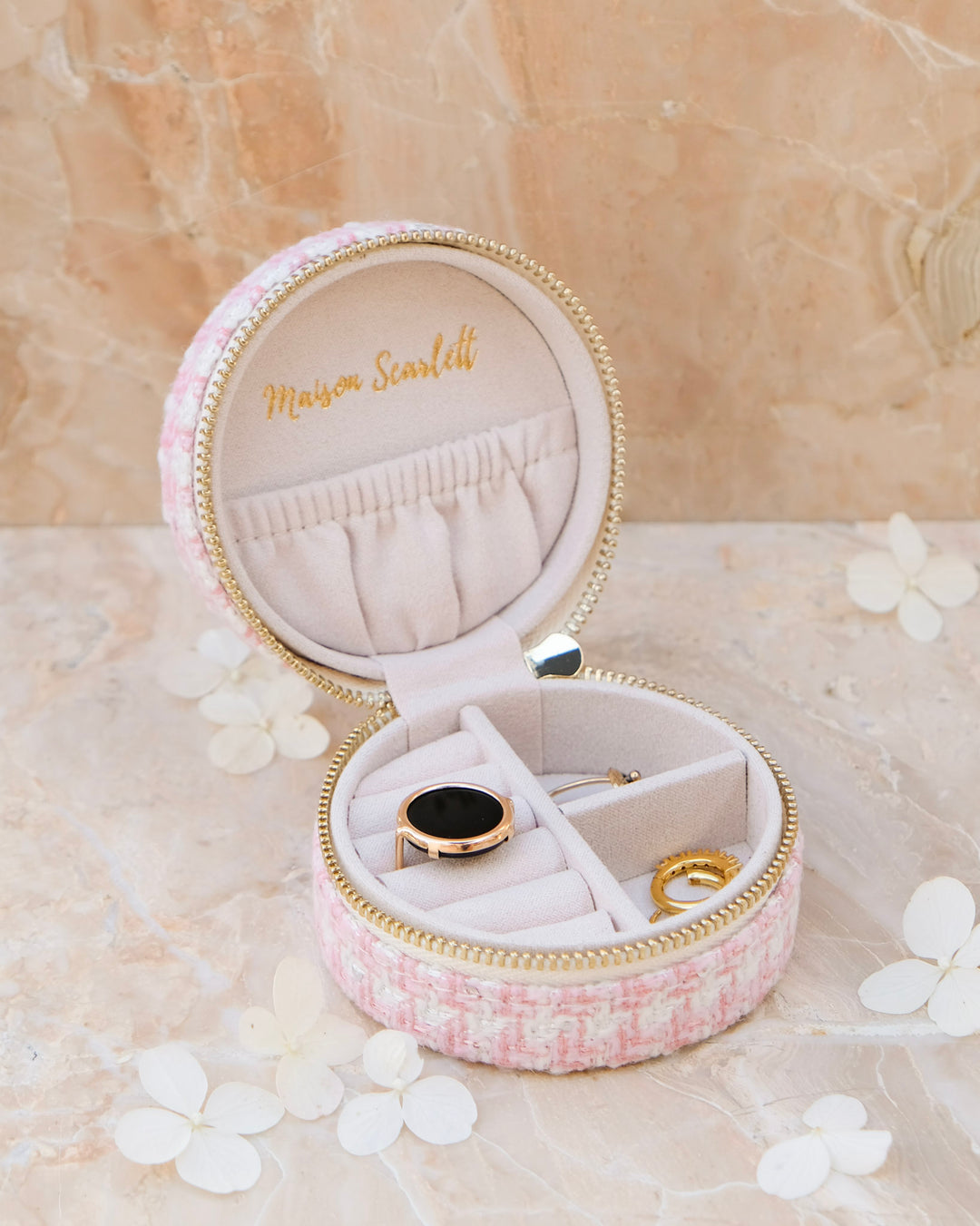 Boîte à bijoux de voyage Yvonne en pied-de-poule