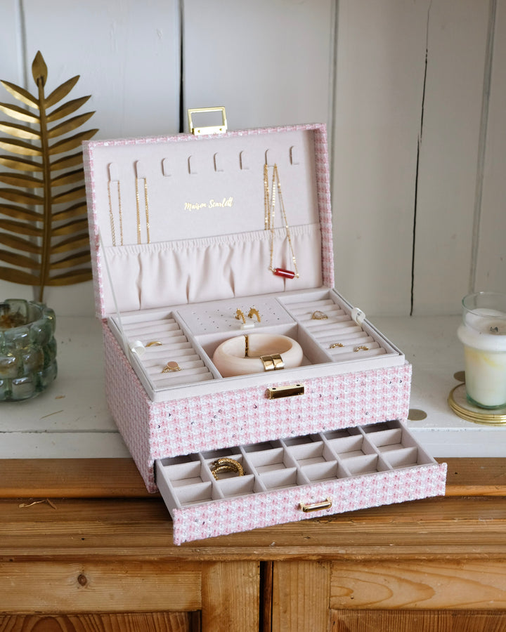 Boîte à bijoux Denise en pied-de-poule