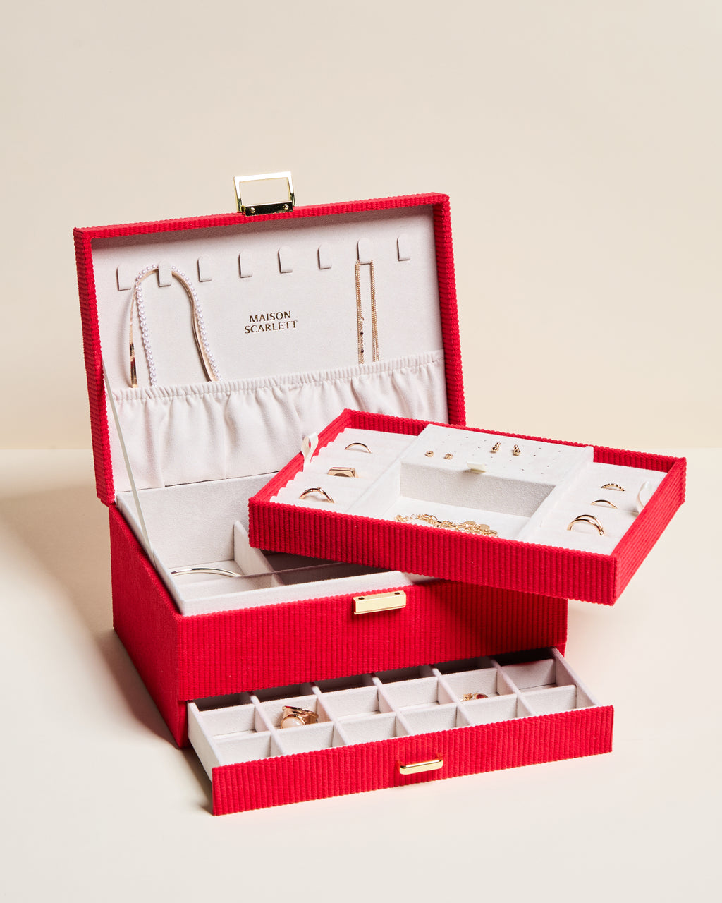 Boîte à bijoux Denise en velours côtelé
