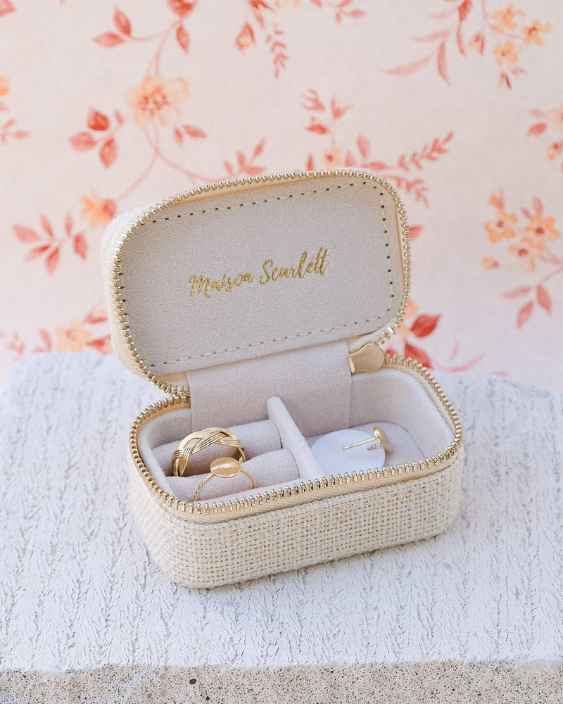 Marie linen mini travel jewelry box