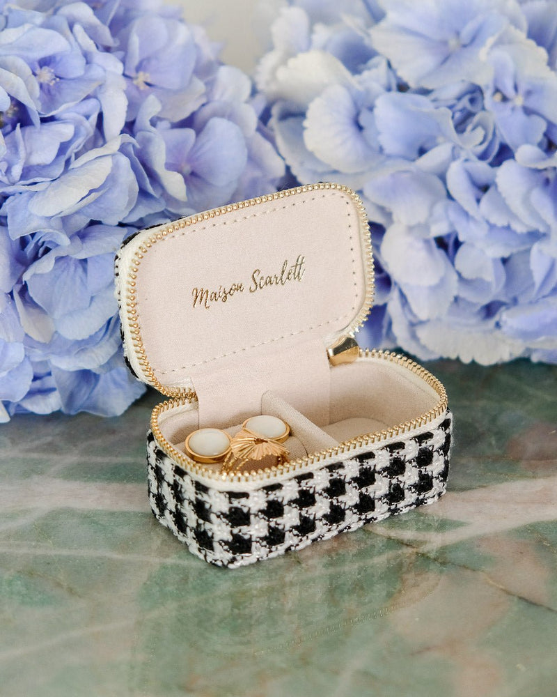 Marie houndstooth mini travel jewelry box