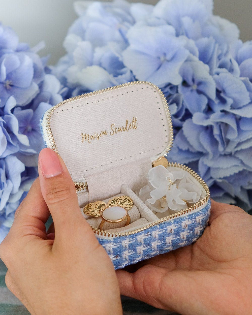 Mini boîte à bijoux de voyage Marie en pied-de-poule - outlet