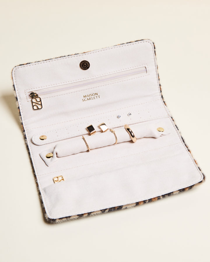 Pochette à bijoux Catherine en velours léopard