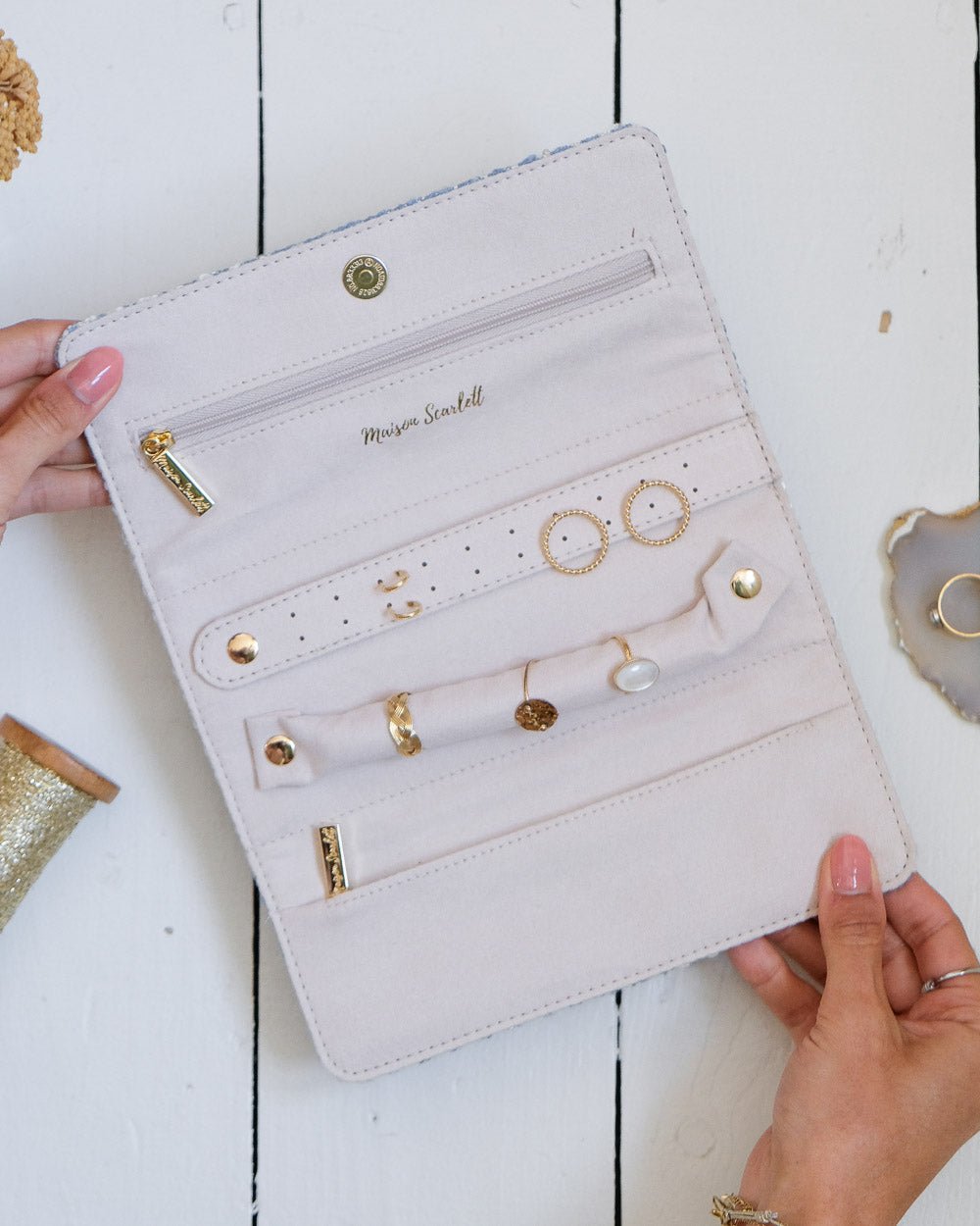 Catherine houndstooth travel jewelry pouch